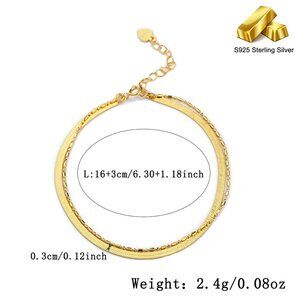 Layered 2 Strand real gold over 925 Sterling silver Bracelet flat herring bone